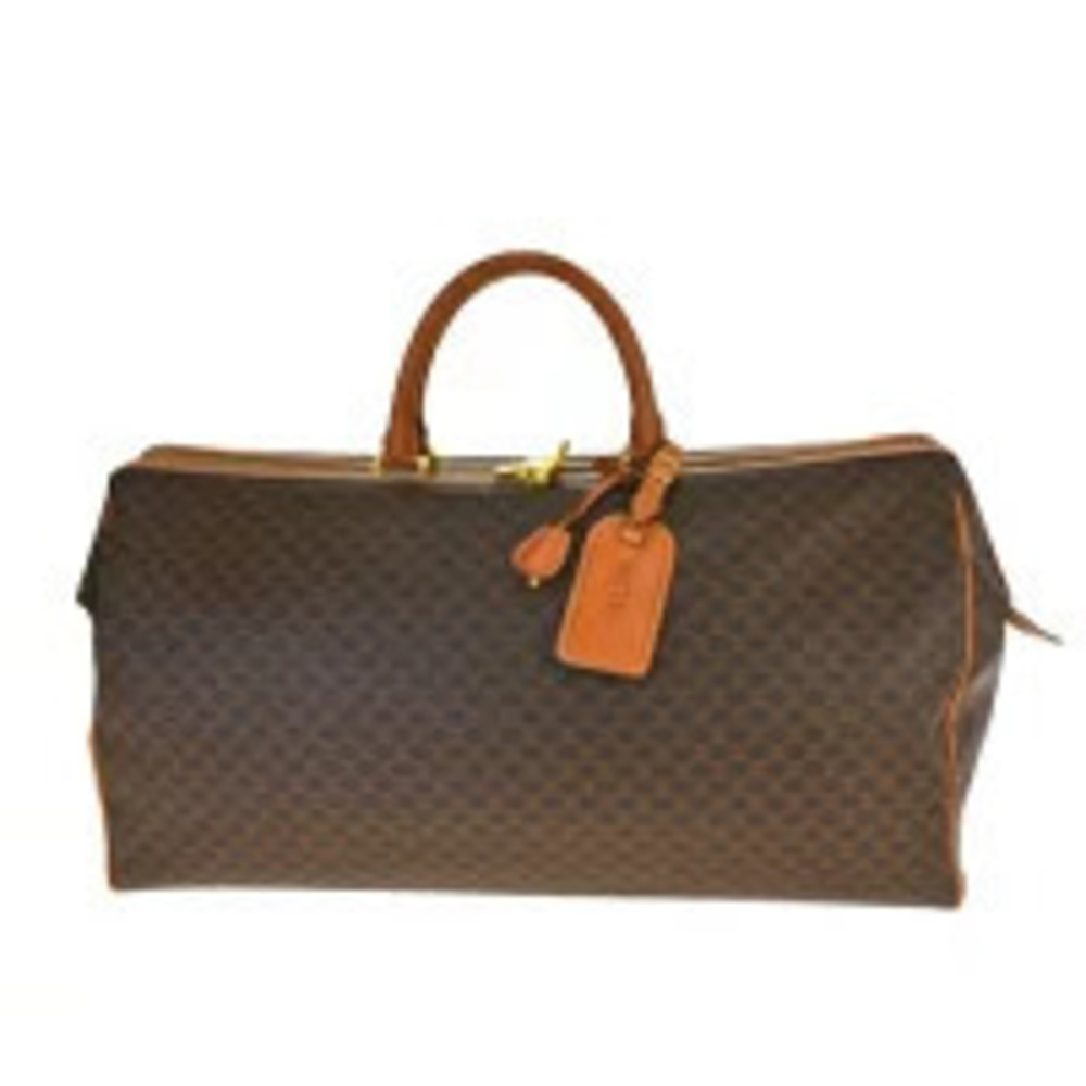 Celine Macadam Boston Bag Handbag Travel Brown Leather Padlock